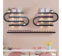 Dalumian Présentoir Mural pour Vernis à Ongles, étagère de Rangement Industrielle en métal, étagère Flottante à LED, étagère Suspendue en U pour Salon, Spa et Salon de manucure(Black)