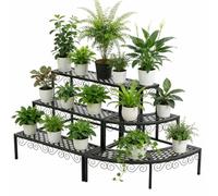 Dalumian Support à Plantes en métal à 3 Niveaux, étagère en Fer en Forme d'échelle, Organisateur de Rangement Robuste et Pratique, étagère d'angle à Plusieurs Niveaux pour Plantes à Fleurs (Noir)(A)