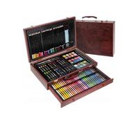 DALY Mallette en bois kit dessin et peinture 143 pièces pour enfants Noyer