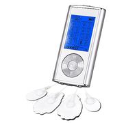 DAM EMS Électrostimulateur musculaire MHD-8 portable. 8 modes, 10 intensités et 2 canaux doubles. Taille compacte, batterie rechargeable. 4,5 x 0,6 x 8,5 cm. Couleur : argent