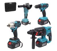 DAM Ensemble de 4 outils électriques, meuleuse angulaire, marteau perforateur, perceuse et hocs 21V.DOUBLE BATTERIE 13000 mah