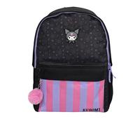 TOYBAGS Sac à dos scolaire Kuromi - Adaptable au chariot - Compartiment porte - Intérieur entièrement doublé et personnalisé - Avec accessoire POM-POM - 42 x 31 x 13,5 cm