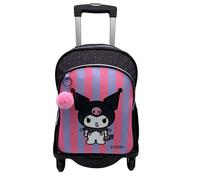 TOYBAGS Sac à Dos Scolaire Kuromi - Double Compartiment - avec Accessoire Pom-Pom - Adaptable + Chariot Noir Protection latérale et Stopper Avant Anti-Chute 4 Roues pivotantes - 44 x 30 x 20 cm