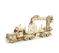 DAM Maquette en Bois 3D design de Camion avec Grue avec mouvement mécanique. 428 pièces. 42 8x10x18 8 Cm. Couleur : Bois