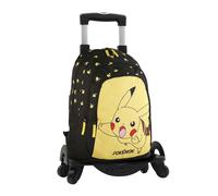 DAM Pokemon Pikachu sac à dos primaire double compartiment + chariot avec protection latérale et stoper frontal, 4 roues à 360.