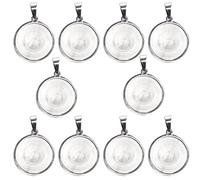Dam Skerisi 10 Pièces Plateaux Pendentifs Ronds en Acier Inoxydable 20mm, Base Pendentif Métal pour Cabochons Verre Résine, Plateaux Pendentifs Vierges à Finition Fine pour Bijoux DIY et Cadea