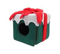 Dam Skerisi Lit de Noël pour Chat, Tente de Noël au Motif boîte Cadeau, en matière Douce et pelucheuse aux Couleurs Vives, lit-Grotte Douillet pour Chats, Chatons et Petits Animaux, Maison (Verte)