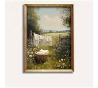 DAMAIART Affiche florale sur une plante séchant le linge, art mural esthétique, poster vintage, peinture à l'huile de paysage rural, décoration de salon (60x80cm/sans cadre)