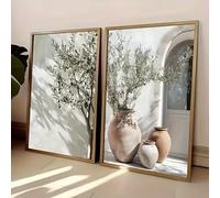 DAMAIART Affiche murale sur toile avec vase et ombre d'olivier, paysage végétal méditerranéen neutre (20 x 35 cm x 2 / sans cadre)