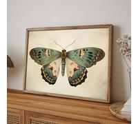 DAMAIART Affiche papillon bohème vert sauge style vintage | Décoration murale papillon rustique pour salon, chambre (40x60cm/sans cadre)