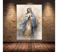 DAMAIART Affiche vintage de la Vierge Marie en prière chrétienne, peinture sur toile, impression murale, tableau, décoration pour salon ou maison (70x100cm/Toile tendue)