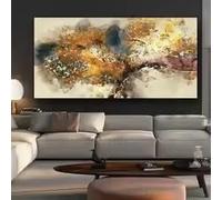 DAMAIART Affiches et impressions abstraites modernes, peinture sur toile, tableaux abstraits de feuilles d'arbres dorés pour la décoration du salon (70 x 140 cm/sans cadre)