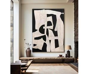 DAMAIART Beige Wabi Sabi Wall Art Black Beige Abstract Painting Large Minimalist Art Textured Canvas Painting Neutral Wall Decor 80x120cm Framework