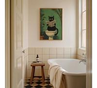 DAMAIART Décoration murale chat noir pour salle de bain, style rétro, avec affiche humoristique sur toile (30 x 40 cm, sans cadre) pour salon ou salle d'eau.