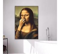 DAMAIART Décoration murale pour salle de bain : Mona Lisa se bouchant le nez, affiche vintage humoristique sur toile (40 x 60 cm, toile tendue sur châssis).