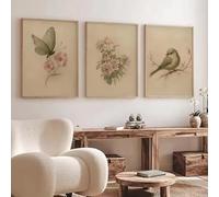 DAMAIART Ensemble de trois affiches murales représentant des papillons, des oiseaux et des fleurs, pour une décoration moderne de salon (60 x 90 cm x 3 / sans cadre)