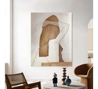 DAMAIART Grande peinture abstraite de dos de femme, marron, beige, art mural moderne abstrait, figure féminine, peinture sur toile (50x70cm/sans cadre)