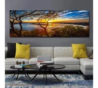 DAMAIART Grande toile murale imprimée paysage naturel, tableau mural coucher de soleil sur la mer, peinture sur toile pour salon, grande taille, décoration d'intérieur, 45 x 130 cm, sans cadre