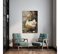 DAMAIART Grande toile murale vintage représentant une oie, peinture d'oiseau, affiche rustique imprimée d'oie pour salon ou chambre (80 x 120 cm/Toile tendue sur châssis)