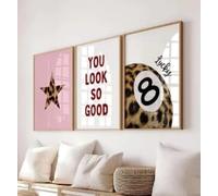 DAMAIART Impression léopard moderne, boule porte-bonheur Y2K, affiche sur toile, tableau pour la décoration du salon (40 x 60 cm x 3 / cadre intérieur)