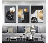 DAMAIART Impression sur toile, affiche géométrique abstraite, tableau noir et blanc, design simple, décoration pour salon et chambre (60 x 90 cm x 3 / sans cadre)