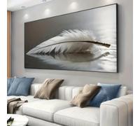 DAMAIART Impression sur toile avec plumes blanches, peinture minimaliste moderne, décoration murale pour salon, chambre à coucher, décoration murale, 50 x 100 cm, sans cadre