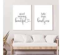 DAMAIART Impression sur toile minimaliste avec citations de salutations en noir et blanc, décoration murale moderne et intéressante pour salon et chambre à coucher (30 x 50 cm x 2, sans cadre)