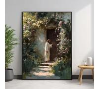 DAMAIART Jesus Knocking on Door Wall Art - Vertical Christian Religious Canvas Painting, Modern Classic Jesus Christ Knocking Poster(80x120cm/Frameless)