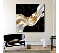 DAMAIART Modern Abstract Canvas Wall Art 2D Texture Poster Print Minimalist Black White Canvas Painting For Living Room Decor(30x30cm/Inner Frame)
