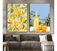 DAMAIART Peinture sur toile représentant une nature morte nordique avec des fruits et du citron, décoration murale abstraite pour salon, 70 x 100 cm, sans cadre