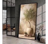 DAMAIART Rustic Olive Tree in Stone Pot Canvas Painting Neutral Mediterranean Wall Art Vintage Botanical Poster Print For Home(40X80cm/Frameless)
