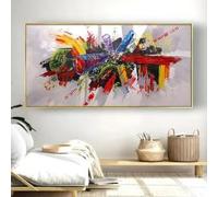 DAMAIART Tableau abstrait aux lignes vibrantes, style graffiti, sur toile, représentant un paysage urbain moderne (70 x 140 cm, toile tendue sur châssis).