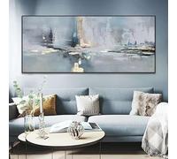 DAMAIART Tableau abstrait grand format sur toile, gris et doré, affiche imprimée pour la décoration du salon et de la chambre (50 x 100 cm, sans cadre)