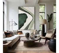 DAMAIART Tableau abstrait minimaliste or et vert sur toile, grand format, affiche murale pour salon, chambre, véranda, décoration intérieure (20 x 30 cm, sans cadre)