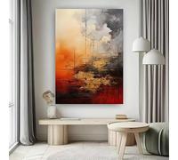 DAMAIART Tableau abstrait moderne à lignes dorées, grande toile murale pour la décoration du salon (50 x 70 cm, sans cadre)