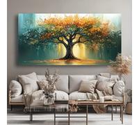 DAMAIART Tableau moderne sur toile représentant un grand arbre abstrait (60 x 120 cm, sans cadre), idéal pour la décoration murale de la cuisine, du bureau ou du salon.
