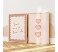 DAMAIART Tableau sans cadre « Tu es tellement amoureuse » rose, rayures, imprimé amour, décoration murale pour fille, convient pour le salon ou la chambre (50 x 70 cm x 2 / cadre intérieur)