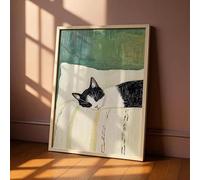 DAMAIART Tableau sur toile « Chat tuxedo endormi », peinture de chat noir et blanc, décoration murale pour salon et chambre (20 x 30 cm, sans cadre)