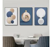 DAMAIART Tableau sur toile de style géométrique nordique abstrait bleu blanc or luxueux, affiches décoratives pour salon (50x70cmx3/sans cadre)