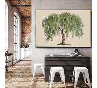 DAMAIART Tableau sur toile représentant un saule pleureur, style minimaliste moderne, peinture de nature verte, affiche pour la décoration du salon ou du bureau (70 x 100 cm/sans cadre)