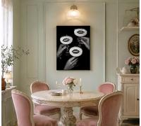 DAMAIART Toile imprimée en noir et blanc HD avec des verres à cocktail vintage à motifs de lèvres, idéale pour la décoration de la chambre, du salon ou du bureau (30 x 45 cm/sans cadre).