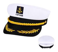 Damaiyyy Chapeau de Capitaine,Casquette de Marin Réglable Chapeau de Marine de Yacht Chapeau de Marine Admiral pour Bateau Costume Accessoires Femmes et Homme Fête Cosplay(Blanc)