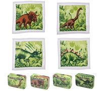 damaloo Serviette Magique Enfants Dinosaure x 4, 30x30 cm, Gants de Toilette en Coton Garçons & Filles, Essuie-Main Compressé Se Dilatant dans l'eau Dinos