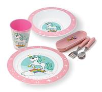 damaloo Set Vaisselle Enfant Licorne - Assiette, Bol, Gobelet et Couverts pour Filles - Service de Table Réutilisable et Sans BPA - Vaisselle Plastique Enfants