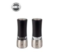 PEUGEOT - Duo Moulin à Poivre + Sel Électriques Daman u'Select Zilrion 16cm - 6 Réglages De Moutures Prédéfinies -Grains De Poivre/Sel Gemme Inclus - Aluminium - Designé En France - Coloris Noir Irisé