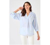 Damart - Blouse rayée et brodée citrons - Bleu Imprimé 46