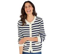 Damart - Cardigan Uni Ou Rayé, Femme, Col Rond, Marine Rayé, Manche Longue