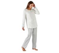 Damart - Ensemble de Pyjama pour Femme - Manches Longues, Maille Interlock Thermolactyl - Haut et Bas de Pyjama Chauds, Moelleux et Confortables - Ecru Fleuri - XXL