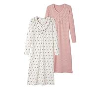 Damart - Lot De 2 Chemises De Nuit Jersey Pur Coton Peigné Femme Lot Rose Graphique Taille M
