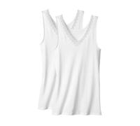 Damart - Lot de 2 débardeurs Essential maille jacquard et dentelle pur coton peigné - Blanc 46/48